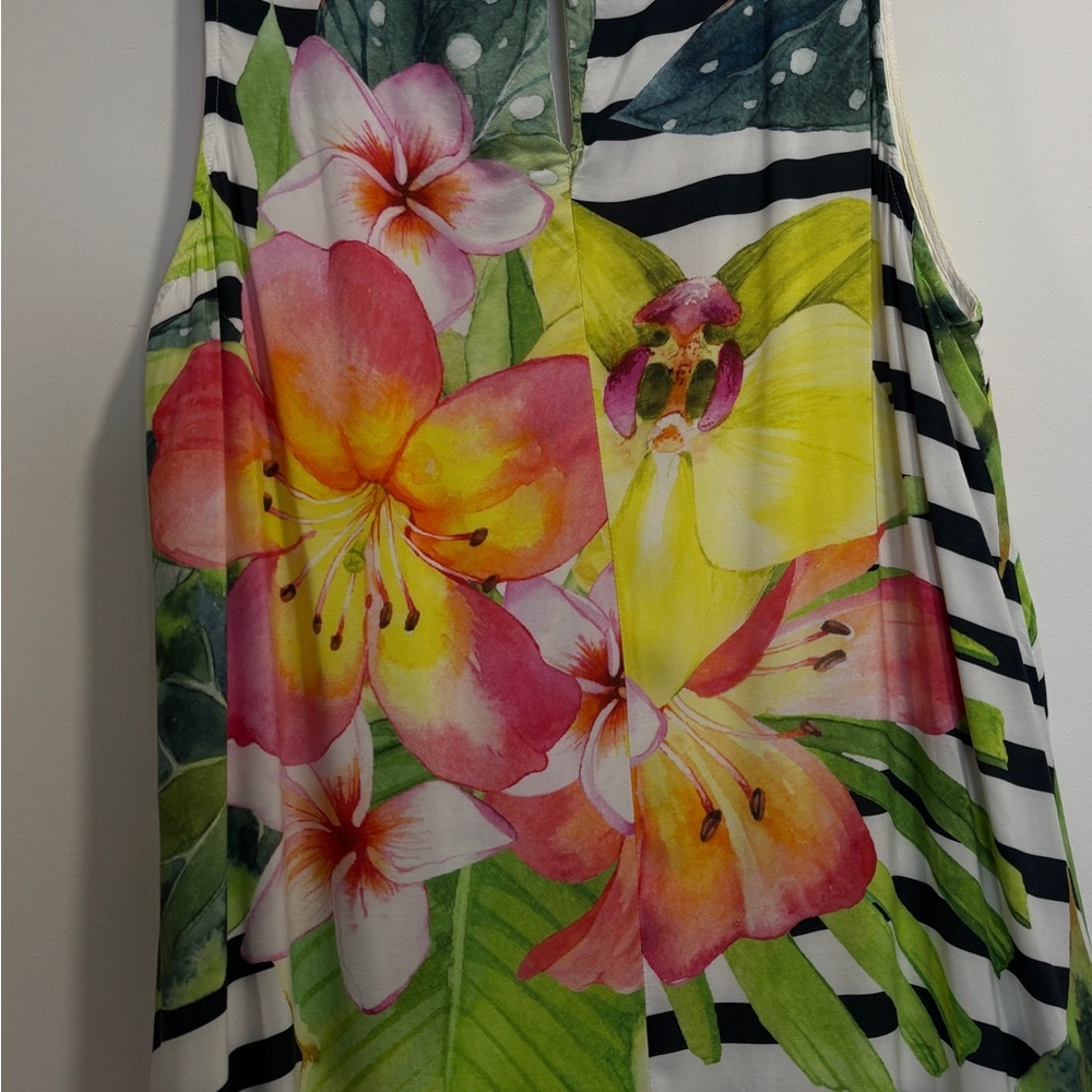 Cartise 16 Tropical Floral Midi Dress Bright Hibiscus Print Sleeveless Summer - Picture 9 of 15
